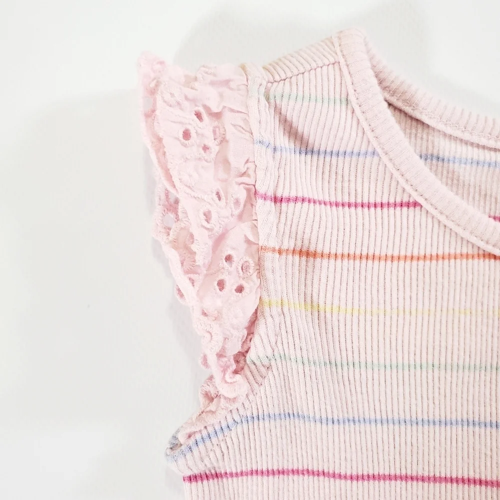 K1290 * Baby Gap Girls Eyelet Ruffle Sleeve Tank Top Pink Size 2 Yrs